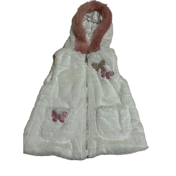 Little Lass Other - Little Lass•White Fur Butterfly Design Vest